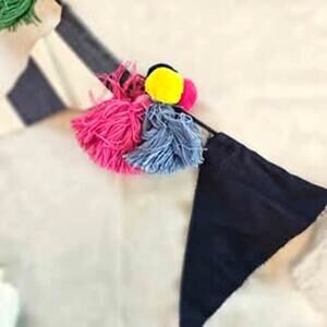 4 New! Pompom Denim Navy Garlands or Swag for Classroom decor office, babys room